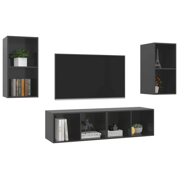 The Living Store Televisiewandmeubelset - Hoogglans grijs - 37 x 37 x 72 cm - 4 x tv-meubel