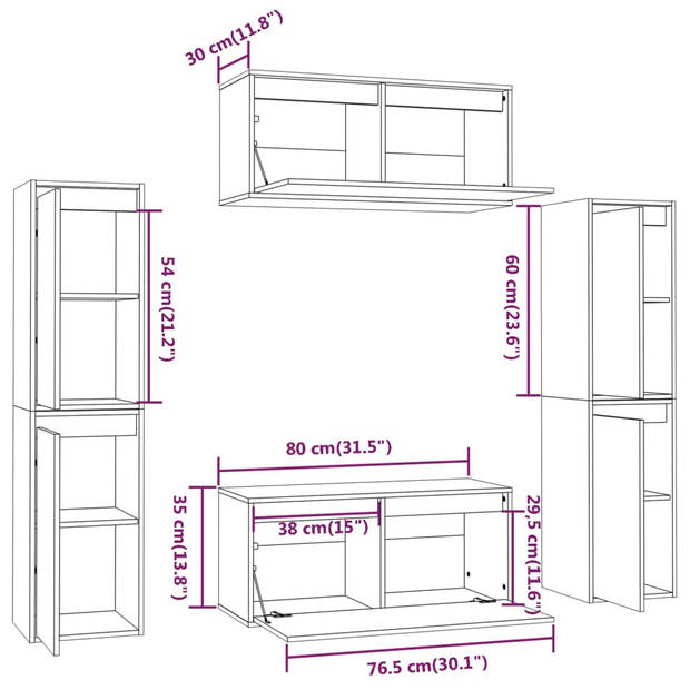 The Living Store Televisiekast - zwart - massief grenenhout - 4x30x30x60 cm - 2x80x30x35 cm