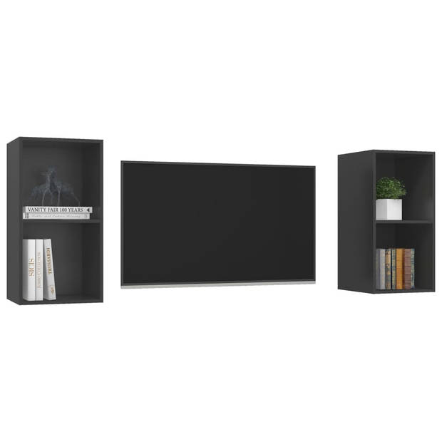 The Living Store Televisiewandmeubelen - Set van 2 - Grijs - 37 x 37 x 72 cm - Voldoende opbergruimte