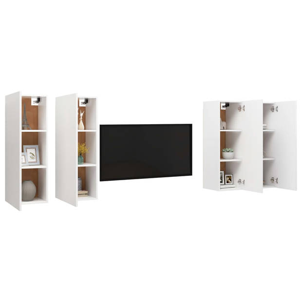 The Living Store Wandmeubelset - TV-meubel - wit - spaanplaat - 30.5 x 30 x 90 cm - 2 schappen