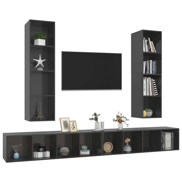 The Living Store Tv-meubelset - Stereokasten - 37x37x142.5 cm - Hoogglans grijs