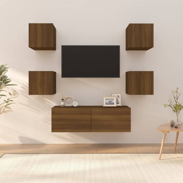 The Living Store Televisiewandmeubelen Bruineiken - TV-meubelset 4x (S) - 1x (L) - 30.5 x 30 x 30 cm (S) - 100 x 30 x