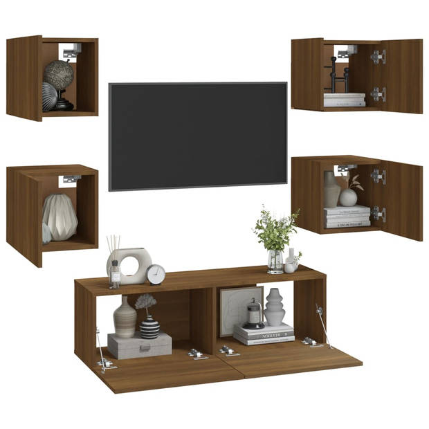 The Living Store Televisiewandmeubelen Bruineiken - TV-meubelset 4x (S) - 1x (L) - 30.5 x 30 x 30 cm (S) - 100 x 30 x