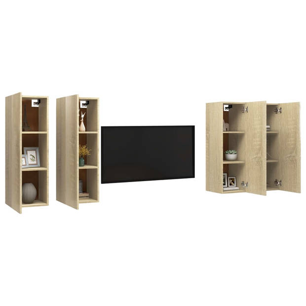 The Living Store Wandkasten - Sonoma Eiken - 30.5 x 30 x 90 cm - 4 stuks