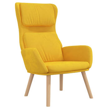 The Living Store Fauteuil Relax - Velvet - Mosterdgeel - 70 x 77 x 98 cm