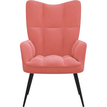 The Living Store Relaxstoel - Fluweel - Roze - 61 x 70 x 96.5 cm - Stevig en comfortabel