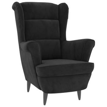 The Living Store Fauteuil - Zwart fluweel - 81 x 90 x 96.5 cm - Multiplex frame