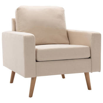 The Living Store Fauteuil Crème - 77x71x80 cm - Stoffen bekleding - Houten frame