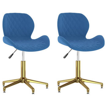 The Living Store Draaibare Eetkamerstoelen - Fluweel - Blauw - Goud - 39 x 51 x (71.5 - 86.5) cm - Gasveermechanisme