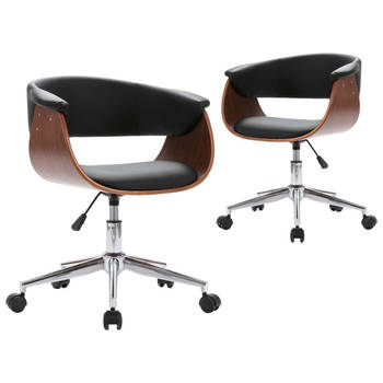 The Living Store Draaibare Eetkamerstoelen - Set van 2 - Zwart - 59.5 x 58 x (66 - 74) cm - Kunstleer