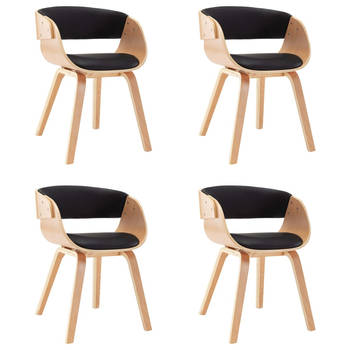 The Living Store Eetkamerstoelen - Set van 4 - Zwart/Lichtbruin - Kunstleer/Hout - 53x52x70cm