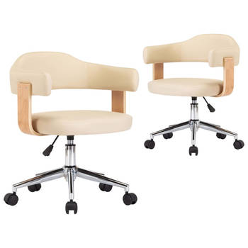 The Living Store draaibare eetkamerstoelen - crème - 49.5x51.5x(94.5-115.5)cm - verstelbaar