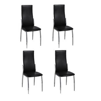 The Living Store Eetkamerstoelen Moderne - Set van 4 - Zwart - 54x43x100cm - Chroom