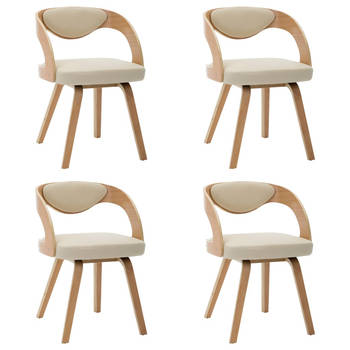 The Living Store Eetkamerstoelen - Set van 4 - Crème en lichtbruin - Kunstleer - 53 x 54 x 77 cm (B x D x H)