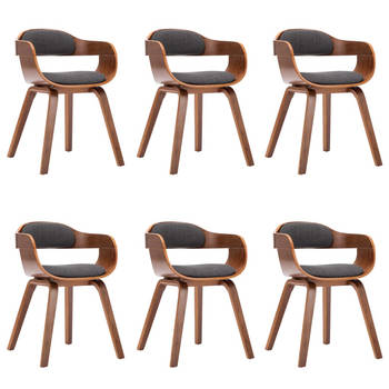 The Living Store Eetkamerstoelen - Set van 6 - Donkergrijs - Gebogen Houten Frame - 49x51x70cm