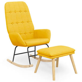 The Living Store Schommelstoel Mosterdgeel - Relaxstoel met voetenbank - Duurzaam materiaal
