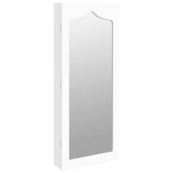 The Living Store Sieradenkast met spiegel - 37.5 x 10 x 90 cm - Duurzaam bewerkt hout - Wit kleurig - Afsluitbaar