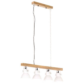 The Living Store Plafondlamp - Lampenkappen van IJzer en Mangohout - 90 x 17 x 25 cm - Wit en Bruin - Max 25W