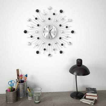 The Living Store Wandklok - Elegant verstrooid ontwerp met kraaltjes - 50 cm - Zilver/zwart