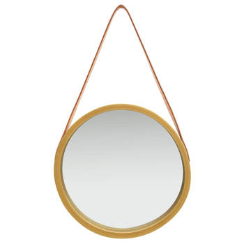 The Living Store Retro Hangende Spiegel - Ronde Glazen Spiegel - 40 cm - Kunstleer en Paulowniahout