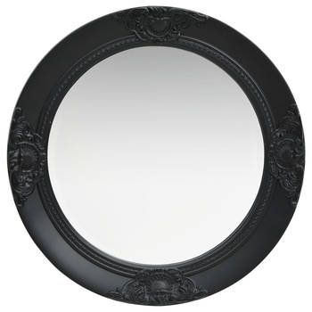 The Living Store Wandspiegel Barok - Zwart - 50 cm - Rond - Met montagehaak