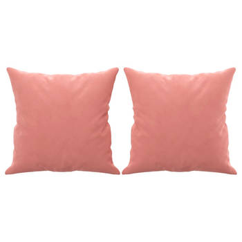 The Living Store Sierkussens - Fluweel - Met inzetstukken - Praktische bankkussens - Roze - 40 x 40 cm - 2 stuks