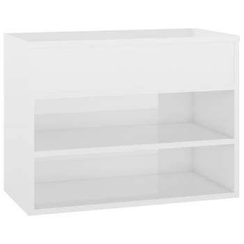 The Living Store Opbergbank White - 60x30x45 cm - Schoenenkast met 2 schappen en bak - Montage vereist