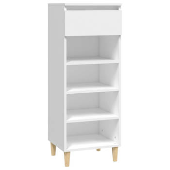 The Living Store Schoenenrek - Compact - Wit - 40 x 36 x 105 cm - Bewerkt hout en eucalyptushout