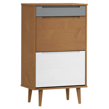 The Living Store MOLDE Schoenenkast - 59.5 x 35 x 103 cm - Bruin massief grenenhout met uv-vernis