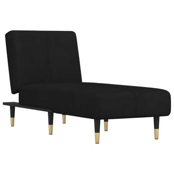 The Living Store Chaise Longue - Verstelbaar - Fluweel - Zwart - 55 x 140 x 70 cm