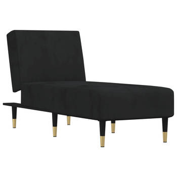 The Living Store Chaise Longue Verstelbaar - Zwart Fluweel - 55x140x70 cm - Multifunctioneel