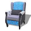 The Living Store Fauteuil Landelijk Blauw/Wit Patchwork - 68x73x101 cm - Houten frame