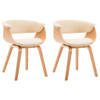 The Living Store Eetkamerstoelen - Set van 2 - Kunstleer - Gebogen houten frame - Crème en bruin - 59.5x51x72cm