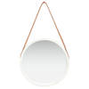 The Living Store Retro Hangende Spiegel - Wit/Bruin - 40 cm Diameter