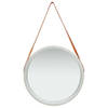 The Living Store Hangende Spiegel - Retro Stijl - Ronde Glazen Spiegel - 50 cm - Kunstleer en Paulowniahout