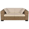 The Living Store Rattan Bank - Tweezitsbank - Natuurlijk rattan - 162 x 80 x 61 cm - Crèmewit linnen