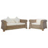 The Living Store Rattan loungebank - Naturel/Crèmewit - 100x78x67cm - Verwijderbare kussenhoezen