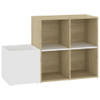 The Living Store Opbergkast High Gloss - Wit/Sonoma eiken - 105 x 35.5 x 70 cm