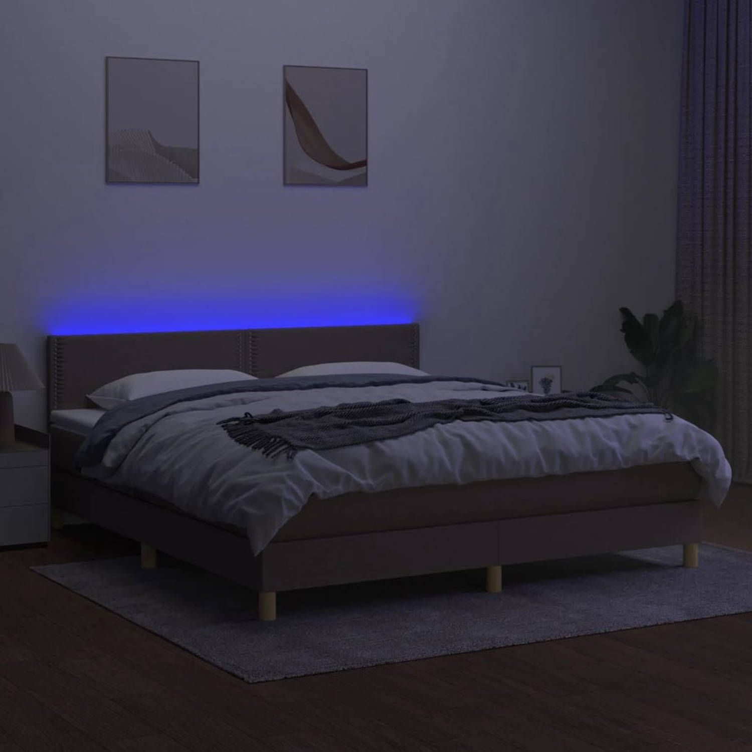 The Living Store Boxspring - LED - Taupe - 180 x 200 cm - Pocketvering matras
