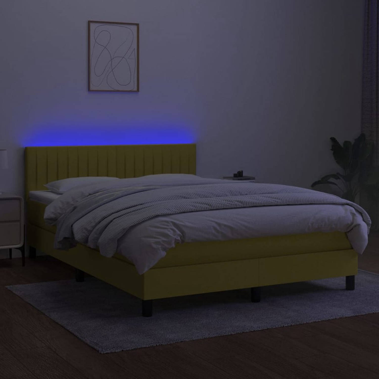 The Living Store Boxspringbed Blauw 193 x 144 cm - LED | Pocketvering Matras | Huidvriendelijk