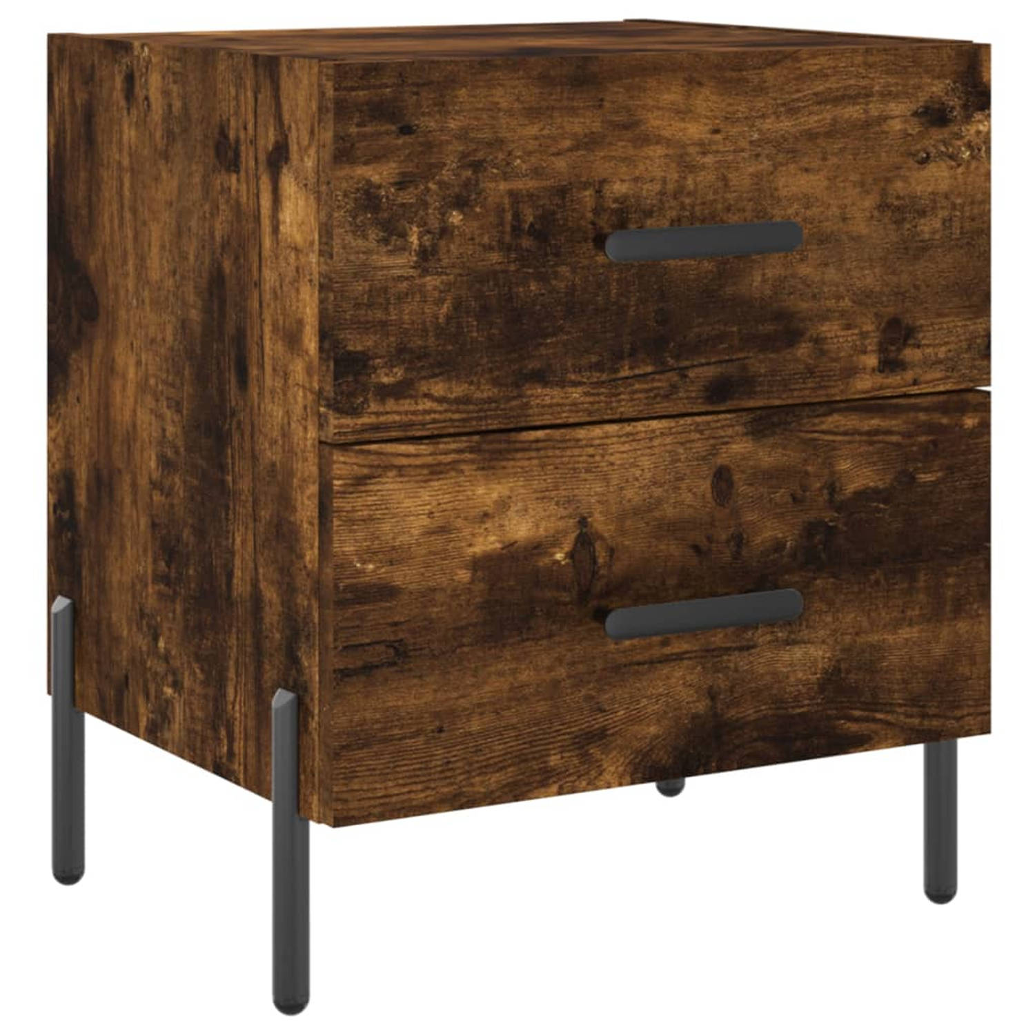 The Living Store Nachtkastje 40x35x47-5 cm bewerkt hout gerookt eikenkleurig - Kast