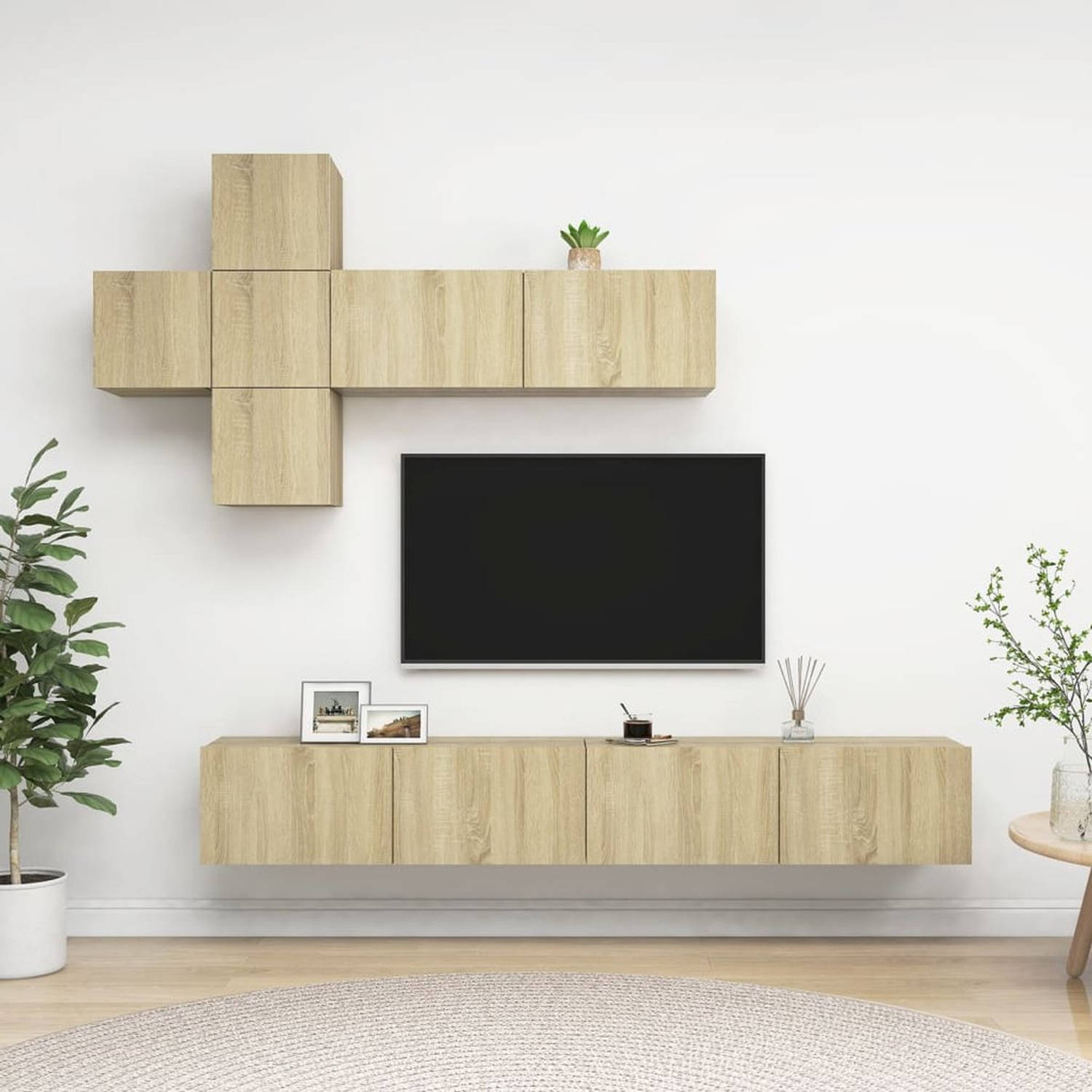 The Living Store 7-delige Tv-meubelset spaanplaat sonoma eikenkleurig Kast
