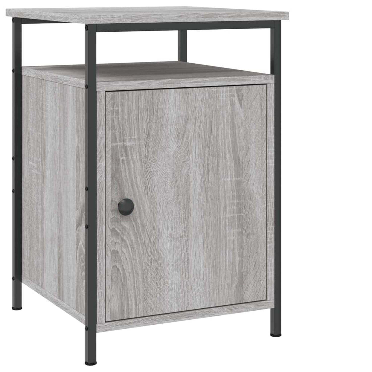 The Living Store Nachtkastje - Grijs Sonoma Eiken - 40 x 42 x 60 cm - Duurzaam hout en ijzer