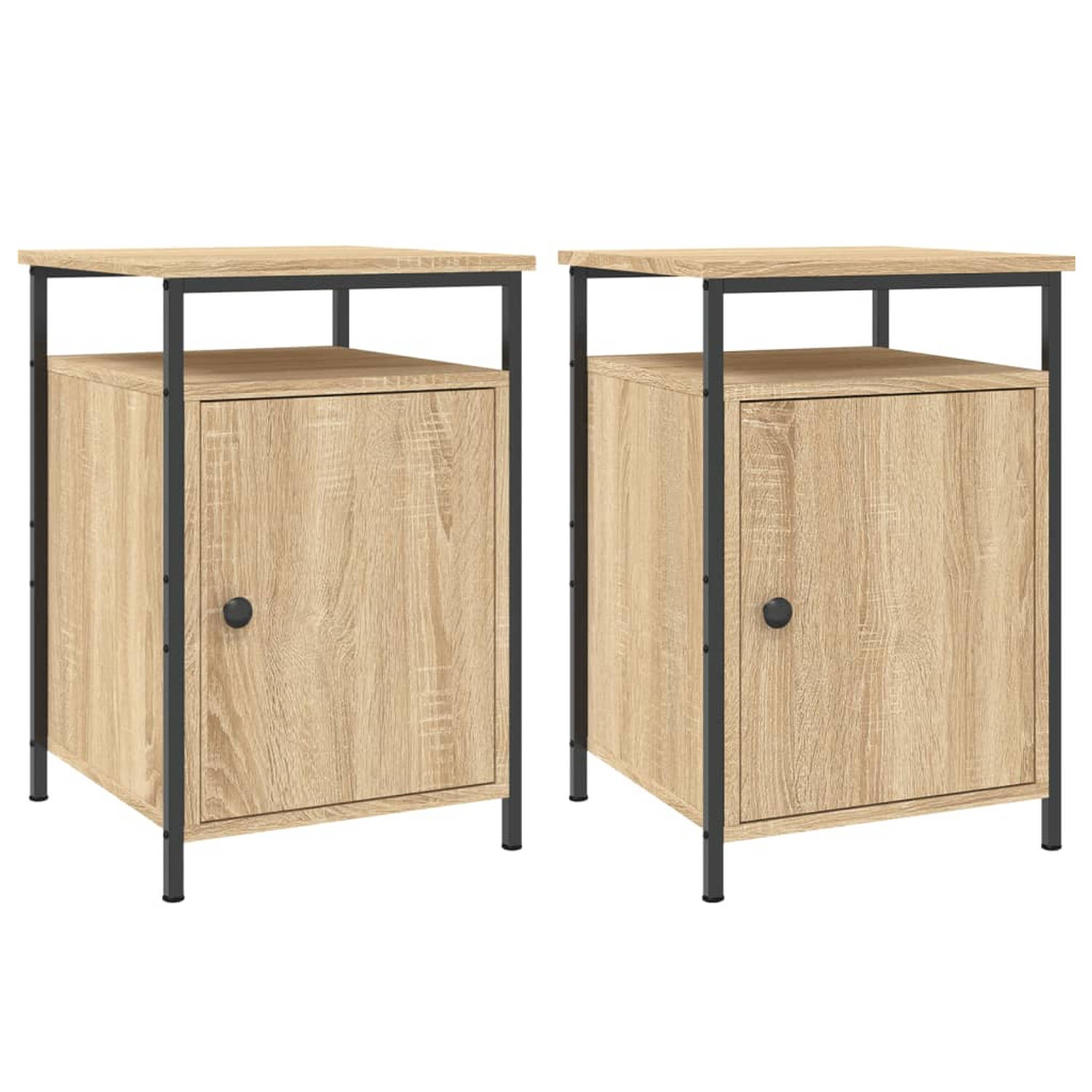 The Living Store Nachtkastjes - Sonoma Eiken - 40 x 42 x 60 cm - Duurzaam bewerkt hout en ijzer - Set van 2