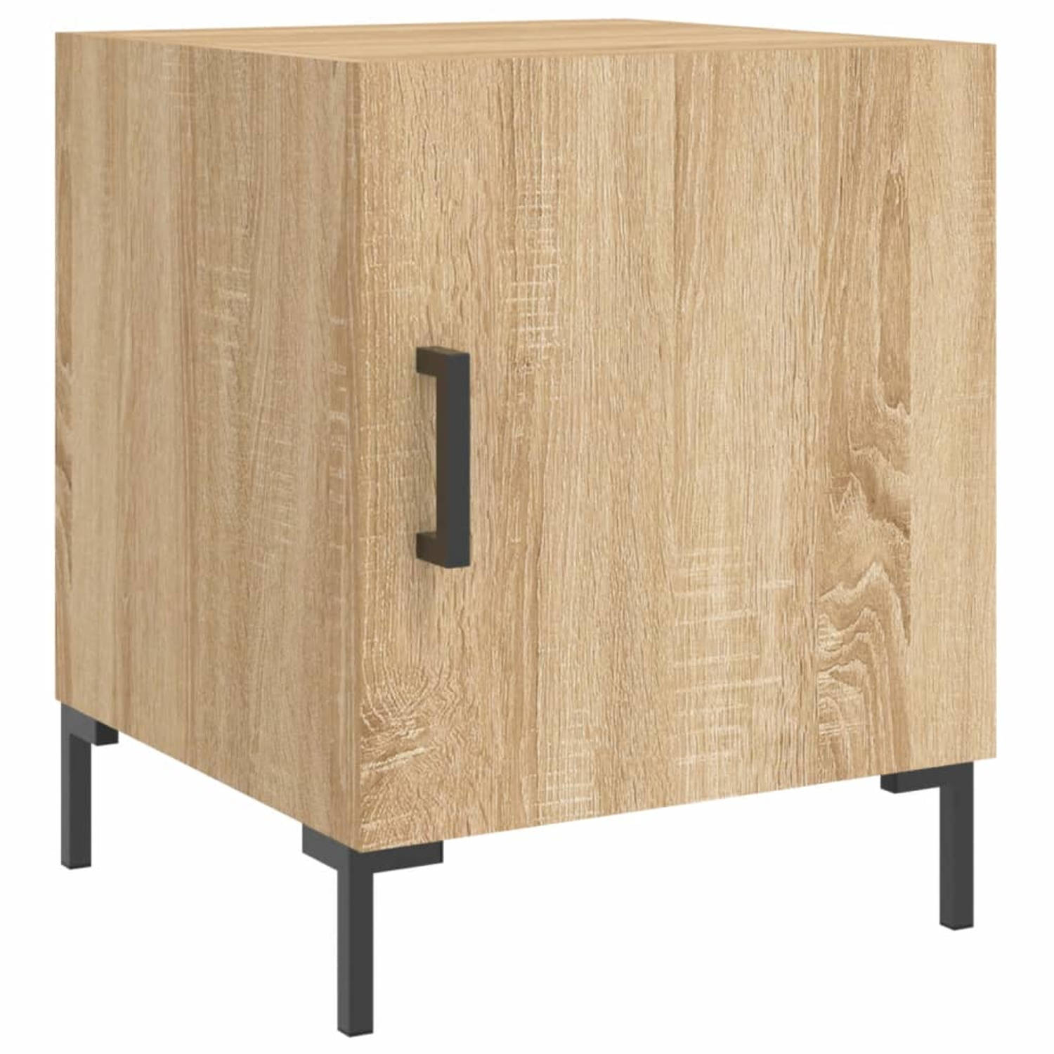 The Living Store Nachtkastje Sonoma Eiken - 40x40x50 cm - Duurzaam bewerkt hout - Metalen voeten - Praktische deur