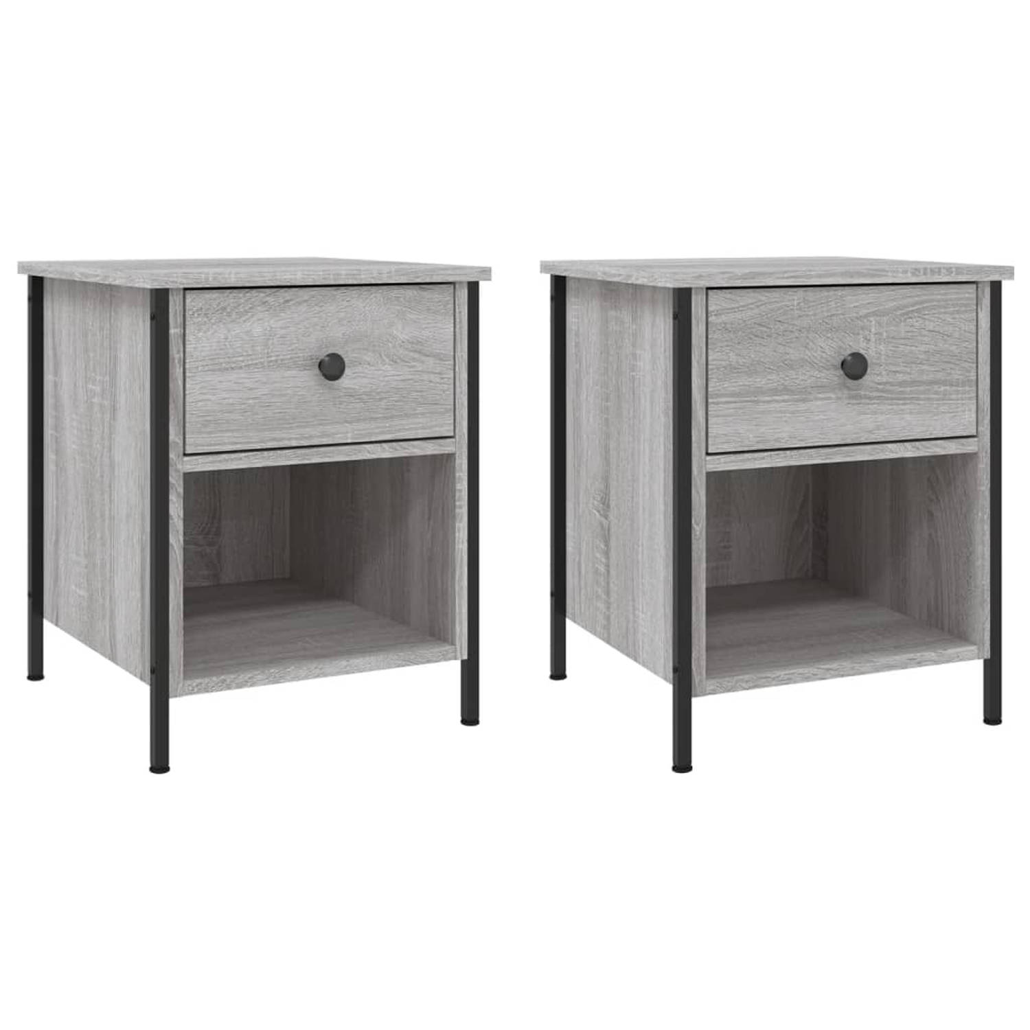 The Living Store Nachtkastjes 2 st 40x42x50 cm bewerkt hout grijs sonoma eiken - Kast