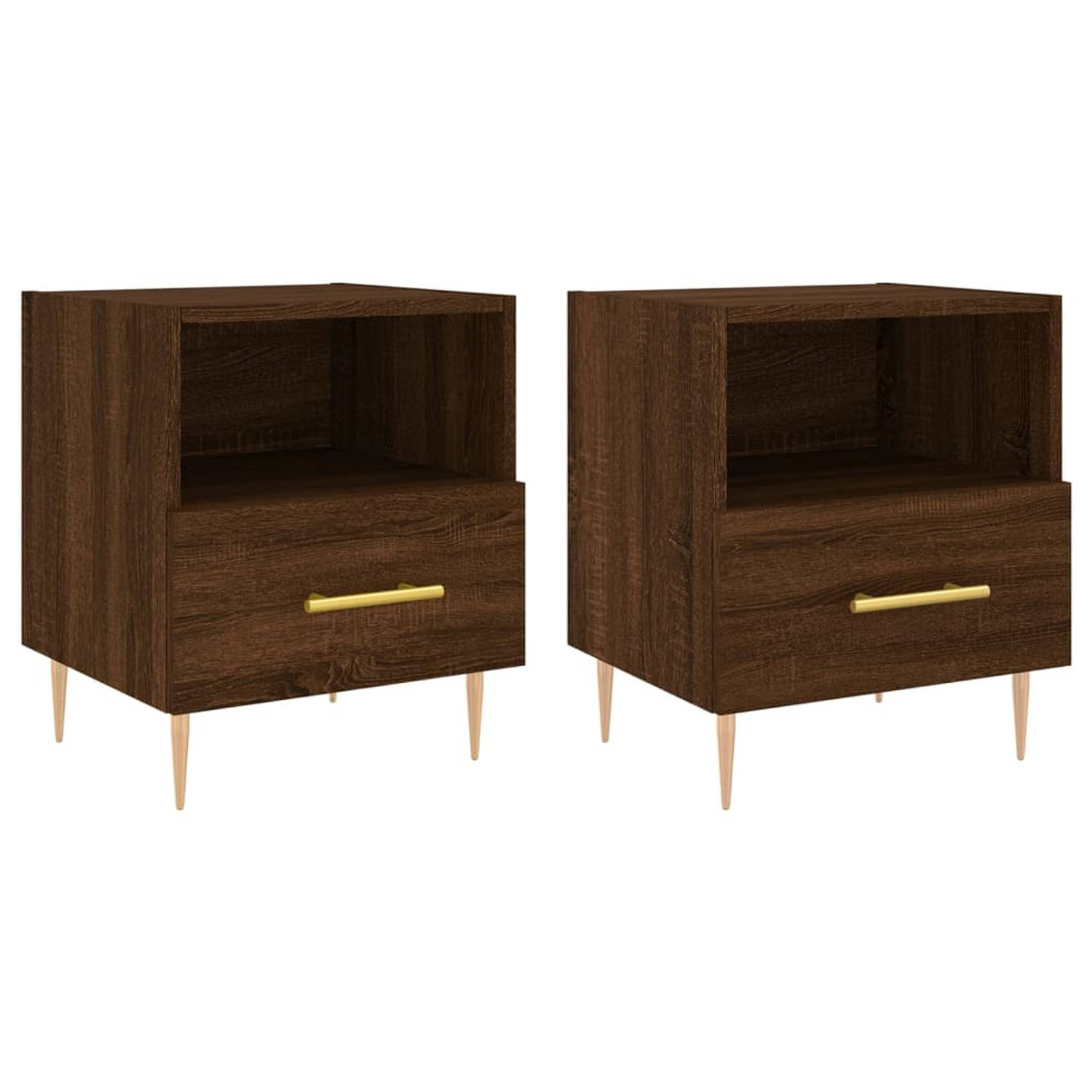 The Living Store Nachtkastjes - Bruineiken - 40 x 35 x 47.5 cm - Duurzaam hout - 2 stuks