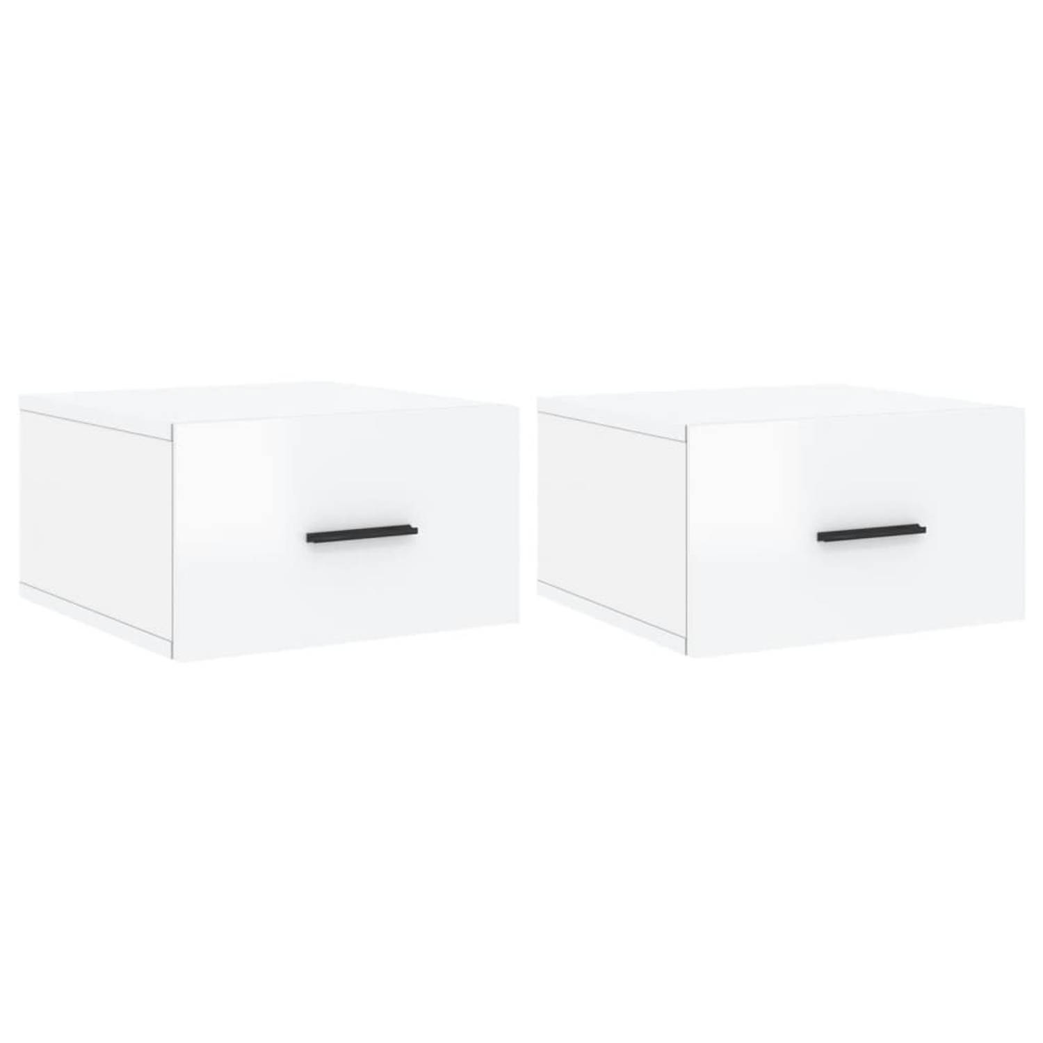 The Living Store Wandnachtkastjes - Hoogglans wit - 35 x 35 x 20 cm - 2 stuks