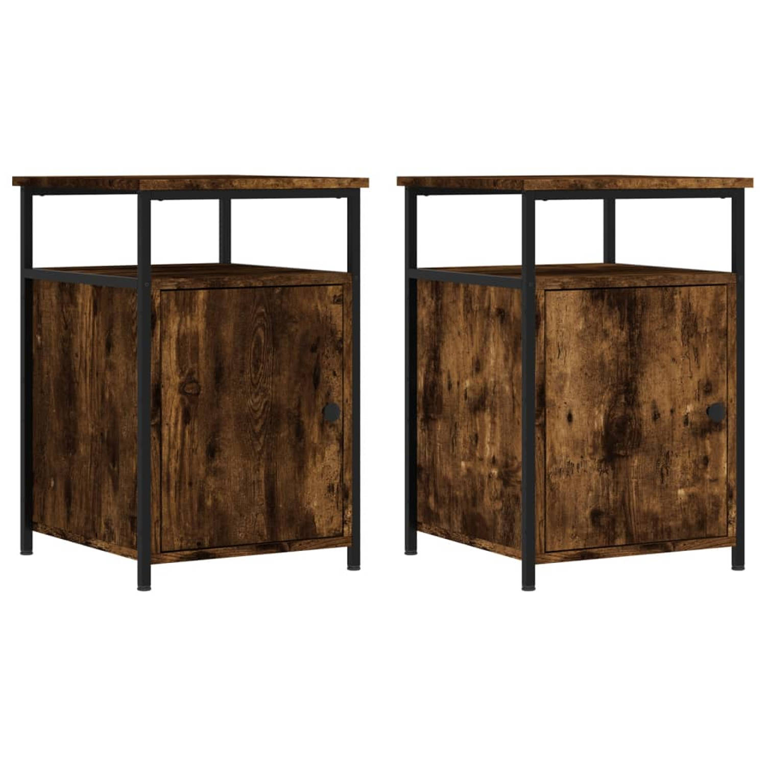The Living Store Nachtkastjes - Gerookt eiken - 40x42x60 cm - Duurzaam hout en ijzer