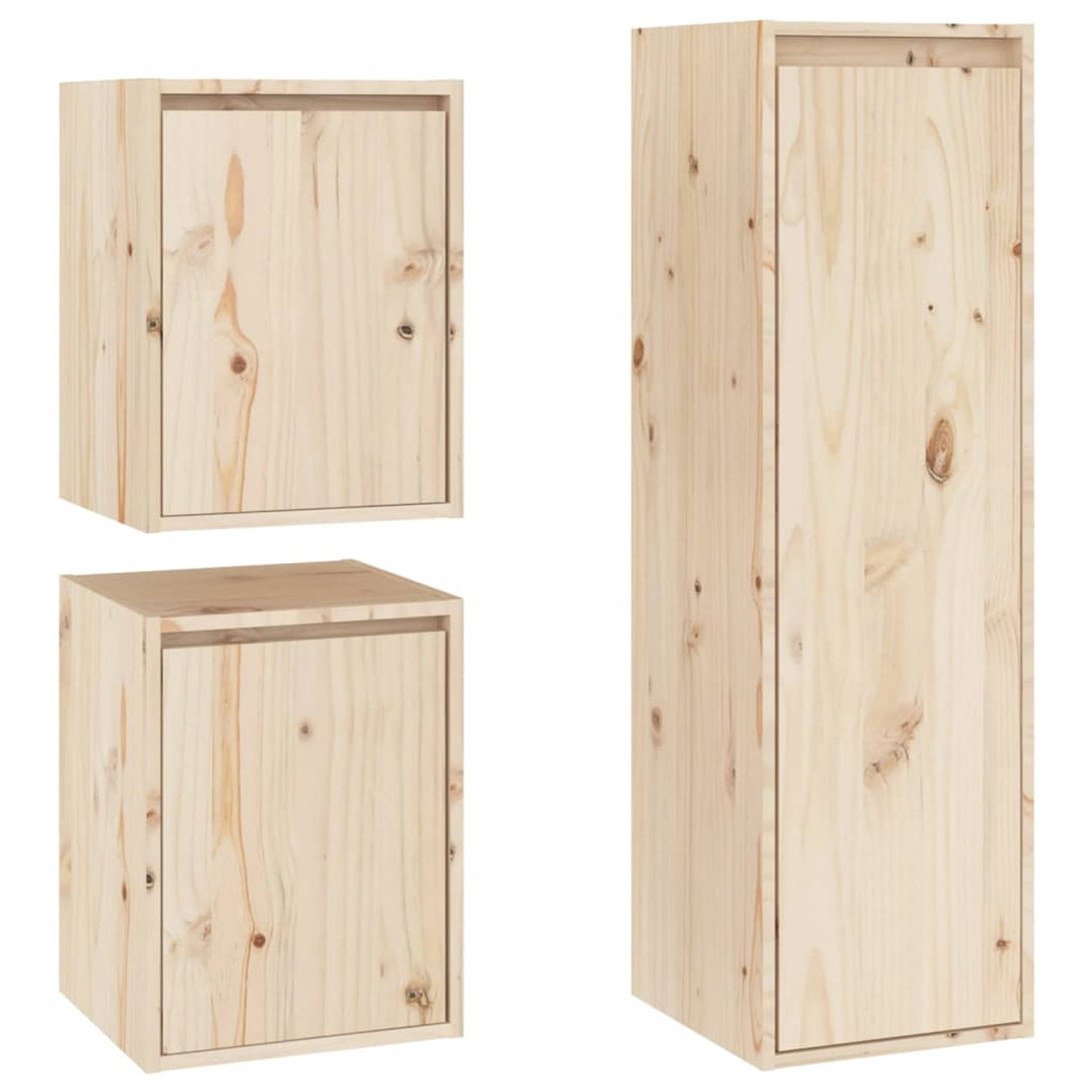 The Living Store TV-meubels - Massief grenenhout - 2x 30x30x40 cm - 1x 30x30x100 cm